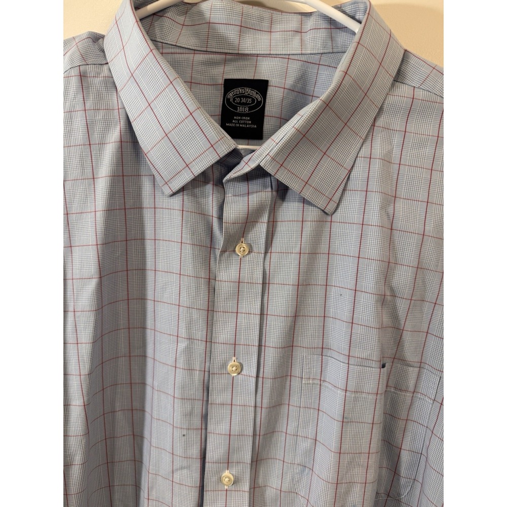 Brooks Brothers 1818‎ Shirt  20 34-35 Plaid Classic Non Iron Long Sleeve Dress